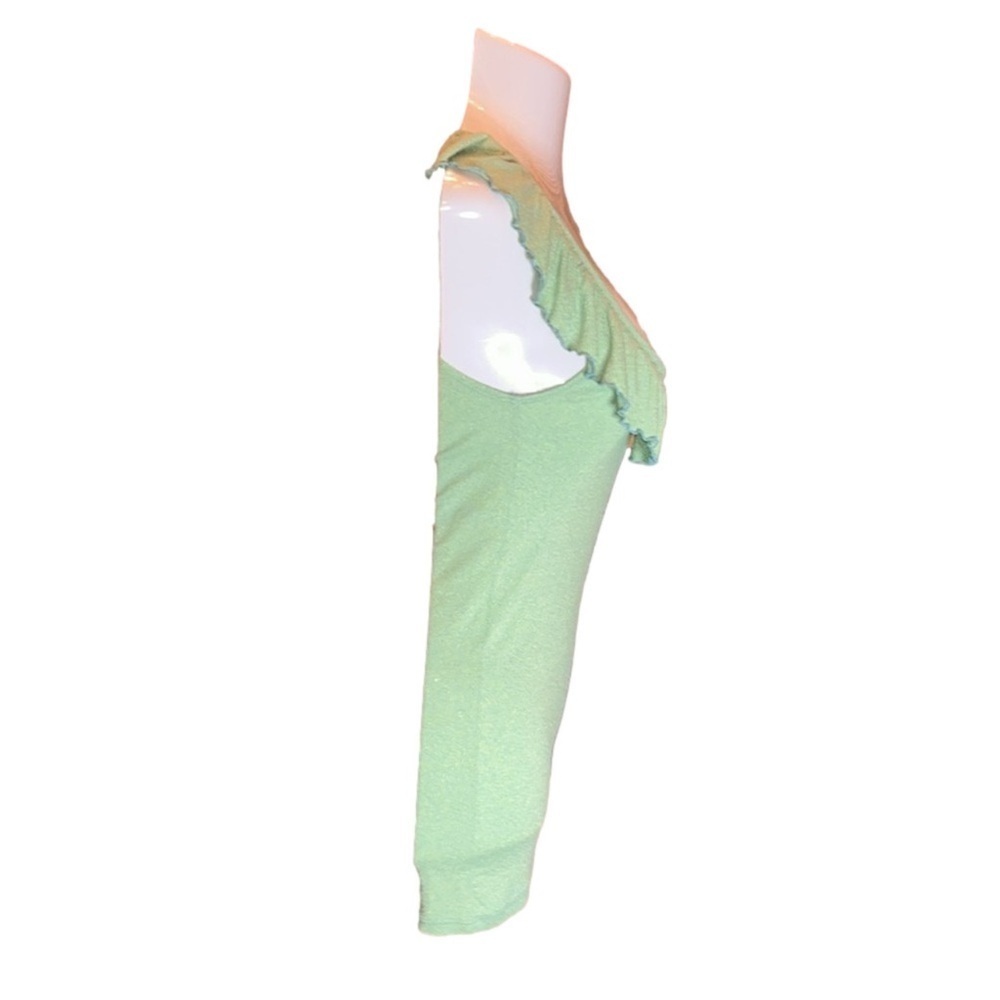 MICHAEL STARS Lime Green w/ Metallic Gold Thread & Blue Trim Ruffle Tank Top - Picture 5 of 10